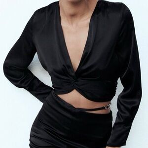 Elegant Black Satin Crop Top